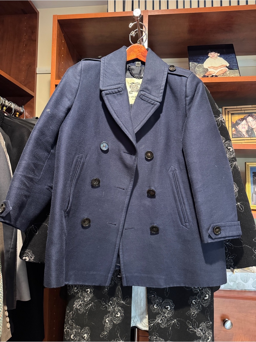 Burberry London Women’s Navy Double-Breasted Peacoat